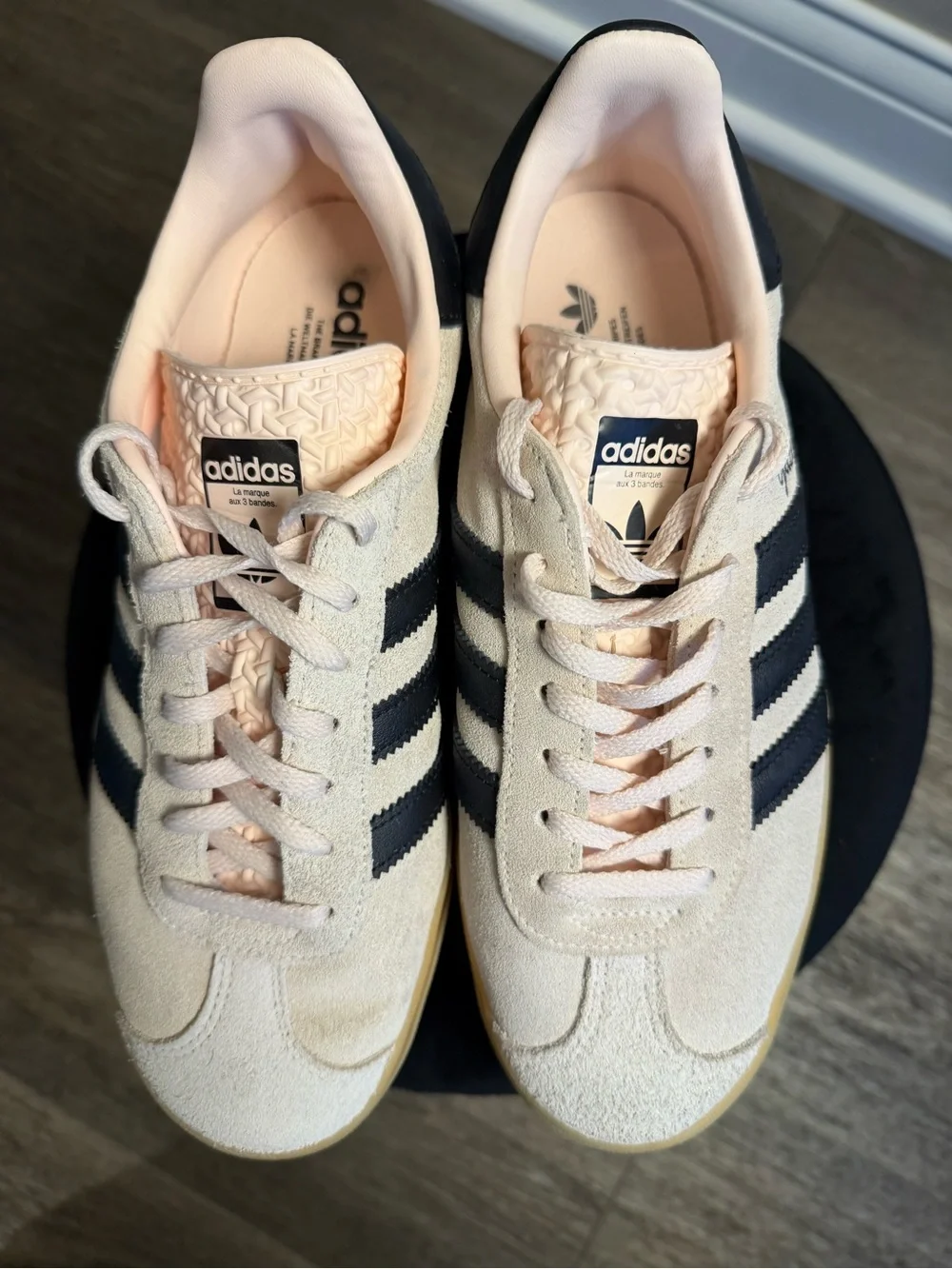 adidas Gazelle Platform Sneakers in Pale Pink with Black Stripes